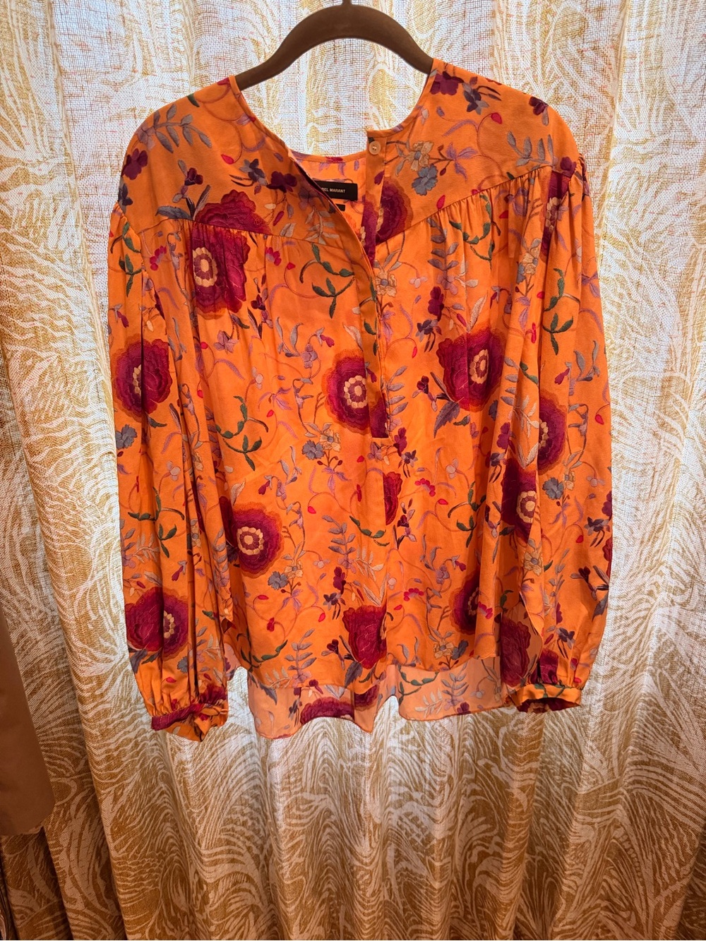 Isabel Marant Orange Floral Blouse with Purple Flowers